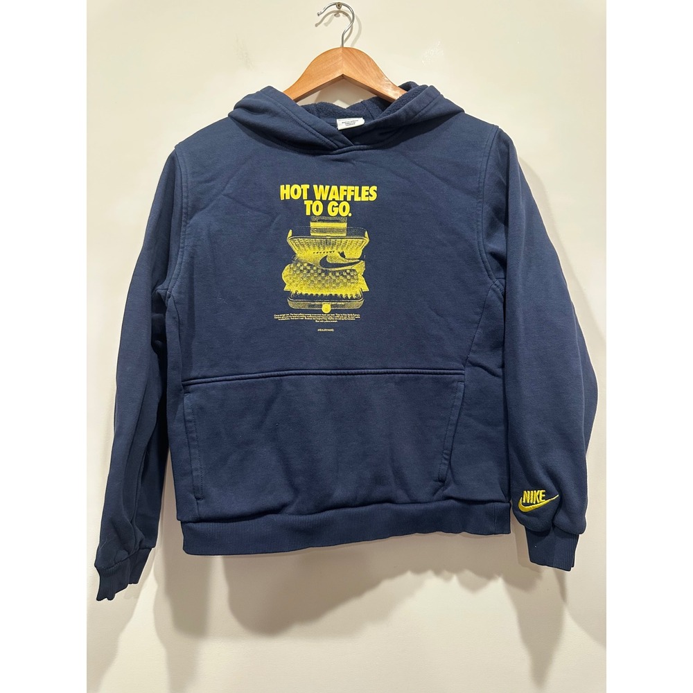 Nike Kids XL Navy Blue Hot Waffles To Go Graphic Fleece Hoodie Sweatshirt
